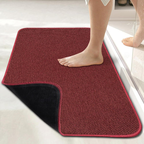 Burgundy textured bathroom floor mat